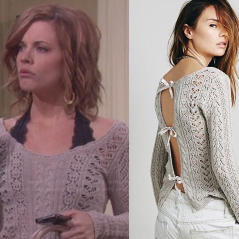 Free‎ People Y2K Cable Knit Open Tie Back Sweater Beige Size S Coastal Bohemian